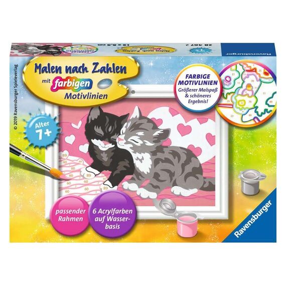 Ravensburger CreArt 28467 - Kuschelkatzen - Malen nach Zahlen Katzen für Kinder ab 7 Jahre, Malset mit Rahmen, Pinsel und Acrylfarben, Geschenk für Mädchen und Jungen