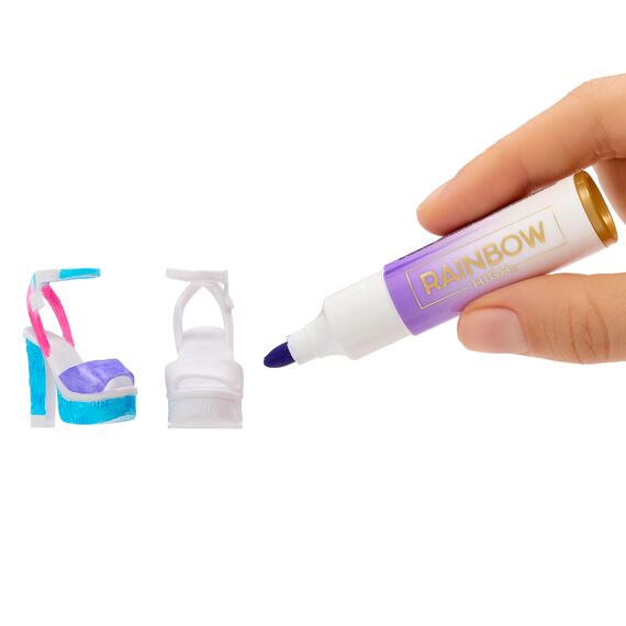 Rainbow High Air Brush & Create - 1 DIY Modepuppe mit Airbrush Market Kit, Abwaschbaren Regenbogen-Filzstiften Langen Haaren, Grauen Augen, Kreatives Spiel für Kinder von 4 bis 12+
