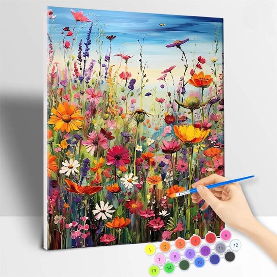 77iiAii Malen nach Zahlen Erwachsene Blumen Mit Rahmen, DIY Handgemalt Ölgemälde Kit Paint by Numbers Adult Mit 3 - Pinseln und Acrylfarbe knitterfreie leinwand Kit - 40 X 50 CM