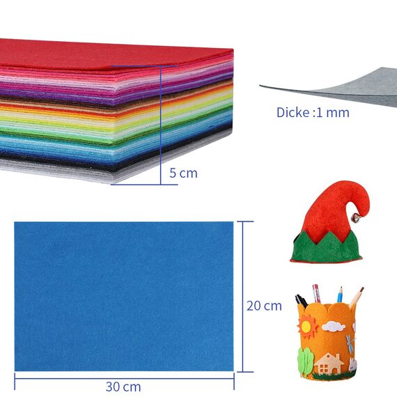 UOUNE Filz 50 Farben bastelfilz 20 x 30cm Bunte Filzplatten Bunter Filzstoff Filz Blätter Polyester Felt Fabric DIY Handwerk Stoff Filzplattenset bunt Nähen Projekte Patchwork