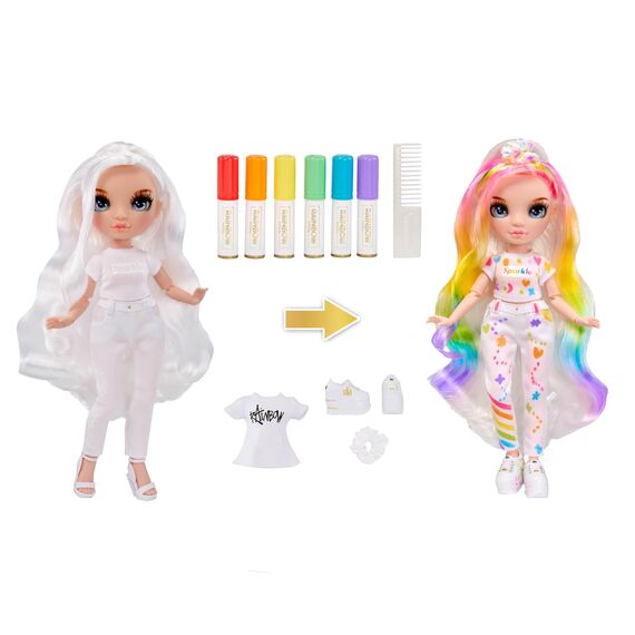 Rainbow High Color & Create DIY Modepuppe - Blaue Augen, glattes Haar, extra Top & Schuhe, abwaschbare Regenbogenstifte - Ausmalen, Gestalten, Spielen, Abwaschen - Für Kinder von 4-12 Jahren & Sammler