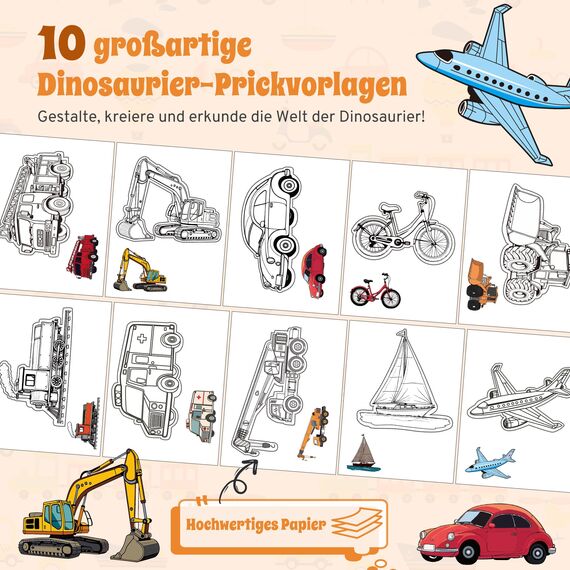 DazSpirit Prickelnadel Set Kinder, Komplettes Prickelset Kinder ab 4 mit 2 Prickelfilz, 2 Prickelnadel & 10 Stickbilder, Entwickelt für Kleine Hände, Prickeln Kit für Kreative Projekte (Transport)