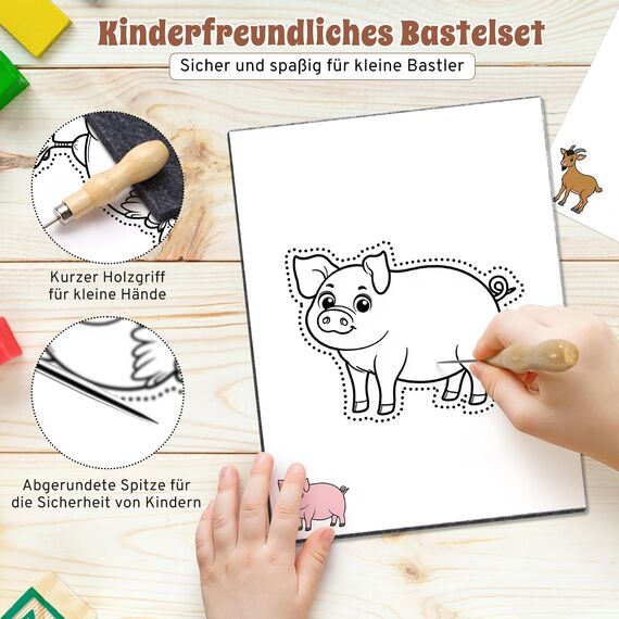 DazSpirit Prickelnadel Set Kinder, Komplettes Prickelset Kinder ab 4 mit 2 Prickelfilz, 2 Prickelnadel & 10 Stickbilder, Entwickelt für Kleine Hände, Prickeln Kit für Kreative Projekte (Nutztiere)