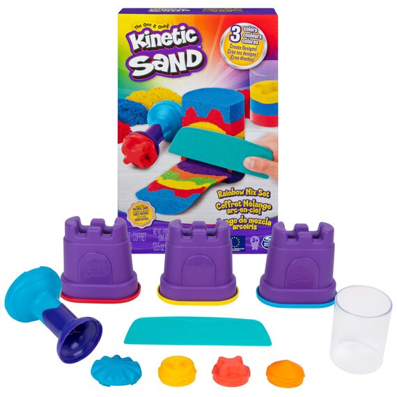 Kinetic Sand Regenbogen Mix Set - mit 383 g original kinetischem Sand aus Schweden, erfüllt alle gesetzlichen Anforderungen, für kreatives, sauberes Indoor-Sandspiel, für Kinder ab 3 Jahren