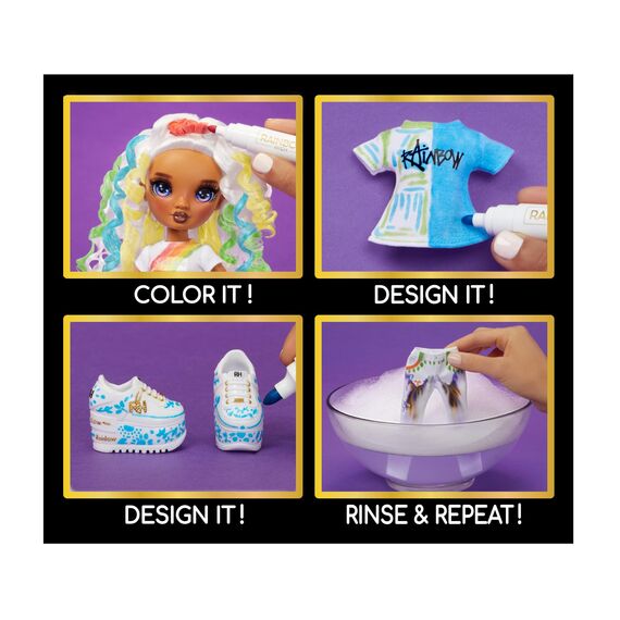 Rainbow High Color & Create DIY Modepuppe - Lila Augen, Locken, extra Top & Schuhe, abwaschbare Regenbogenstifte - Ausmalen, Gestalten, Spielen, Abwaschen - für Kinder von 4-12 Jahren & Sammler