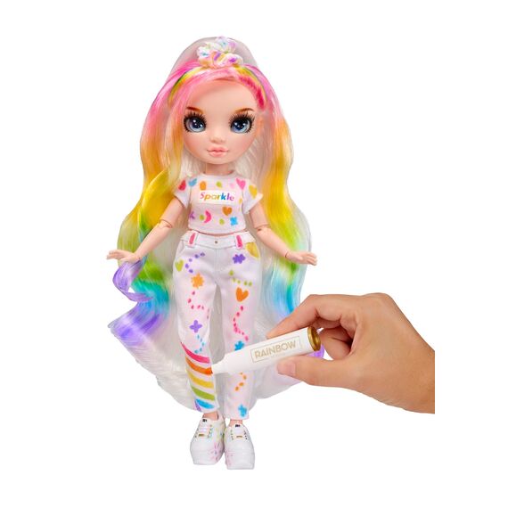 Rainbow High Color & Create DIY Modepuppe - Blaue Augen, glattes Haar, extra Top & Schuhe, abwaschbare Regenbogenstifte - Ausmalen, Gestalten, Spielen, Abwaschen - Für Kinder von 4-12 Jahren & Sammler