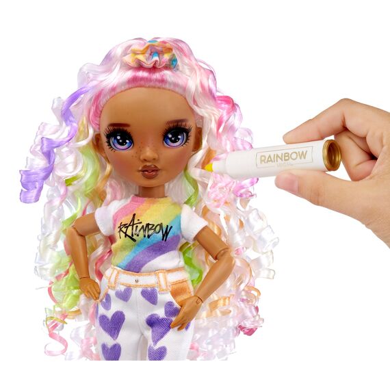 Rainbow High Color & Create DIY Modepuppe - Lila Augen, Locken, extra Top & Schuhe, abwaschbare Regenbogenstifte - Ausmalen, Gestalten, Spielen, Abwaschen - für Kinder von 4-12 Jahren & Sammler