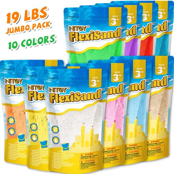 NiToy Play Sand,FlexiSand Vorteilspack – 8,6 kg formbarer selbsthaftender Sand in 10 Farben