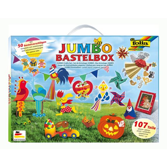 folia 50915/1 - Jumbo Bastelkoffer mit 107 Teilen, riesige Auswahl an Bastelmaterialien für Kinder und Erwachsene