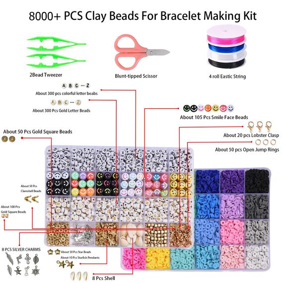 FIVAVA Clay Perlen Set – 8000+ Perlen zum Auffädeln, 24 Farben, DIY Armbänder Freundschaftsarmbänder & Ketten Selber Machen