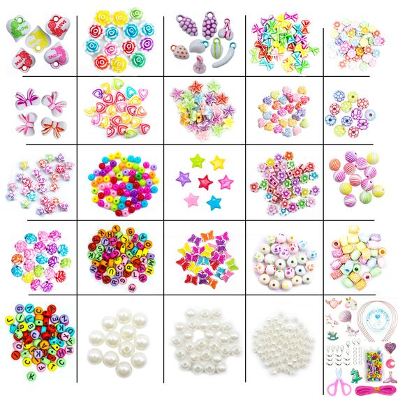 WONDERFORU Perlen zum auffädeln Kinder Schmuck Schnurset, DIY Freundschaftsarmbänder Halsketten Kunsthandwerks-Set für Mädchen Kinder, 24 Farben (perlen zum auffädeln)