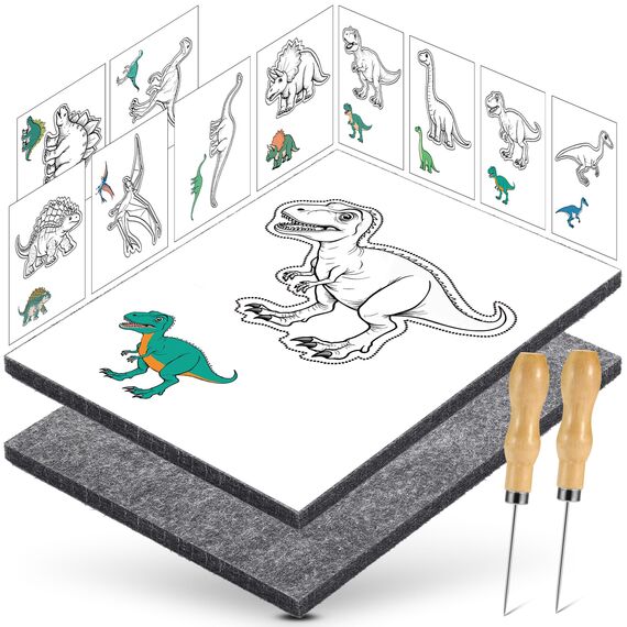 DazSpirit Prickelnadel Set Kinder, Komplettes Prickelset Kinder ab 4 mit 2 Prickelfilz, 2 Prickelnadel & 10 Stickbilder, Entwickelt für Kleine Hände, Prickeln Kit für Kreative Projekte (Dinosaurier)