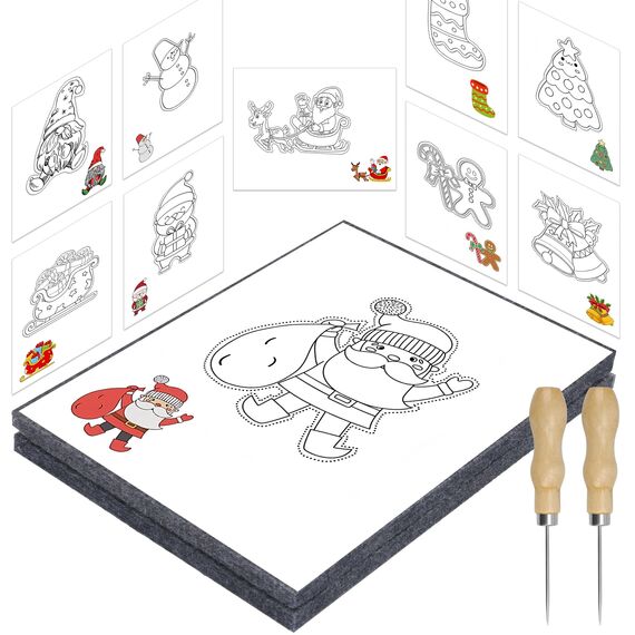Weihnachten Prickelset für Kinder ab 4,Prickelnadel Set Mit 2 Prickelunterlagen,2 Prickelnadeln & 10 Stickbildern, Sicher & Entwickelt für Kleine Hände,Prickeln Kunst Kit für Kreative Bastelprojekte