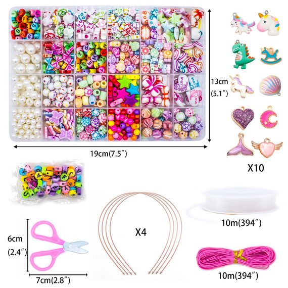WONDERFORU Perlen zum auffädeln Kinder Schmuck Schnurset, DIY Freundschaftsarmbänder Halsketten Kunsthandwerks-Set für Mädchen Kinder, 24 Farben (perlen zum auffädeln)