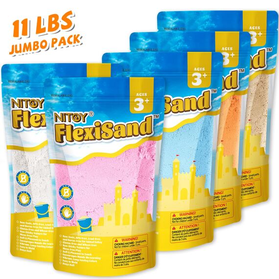NiToy Play Sand,FlexiSand Set 5 kg 5 Farben, Sensorischer Spielsand Zaubersand für Kinder ab 3 Jahren, Kreatives Indoor Sandspielzeug, Modellierbarer Knet-Sand, Laborgeprüft – Kein Asbest nachgewiesen
