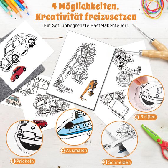 DazSpirit Prickelnadel Set Kinder, Komplettes Prickelset Kinder ab 4 mit 2 Prickelfilz, 2 Prickelnadel & 10 Stickbilder, Entwickelt für Kleine Hände, Prickeln Kit für Kreative Projekte (Transport)