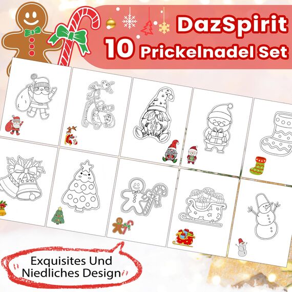 Weihnachten Prickelset für Kinder ab 4,Prickelnadel Set Mit 2 Prickelunterlagen,2 Prickelnadeln & 10 Stickbildern, Sicher & Entwickelt für Kleine Hände,Prickeln Kunst Kit für Kreative Bastelprojekte