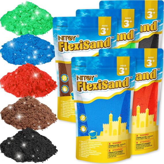 NiToy Play Sand,FlexiSand 5 kg formbarer, selbsthaftender Spielsand – Trocknet nie aus, Spaß für Kinder ab 3 Jahren, Großpackung Nachfüllsand für sensorische Sandkastenspiele(Neutralfarben)