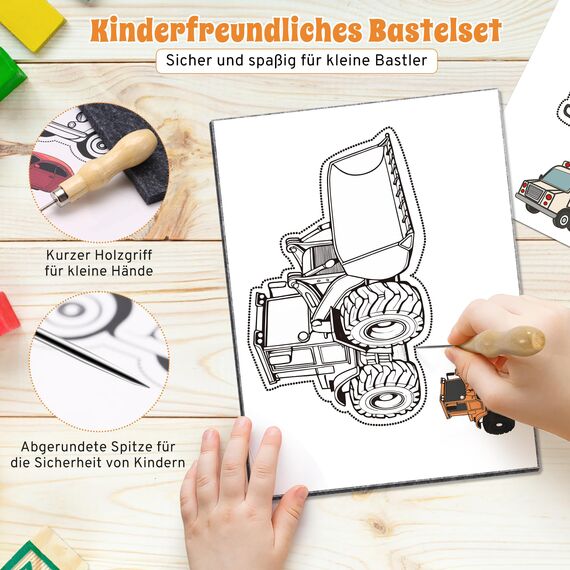 DazSpirit Prickelnadel Set Kinder, Komplettes Prickelset Kinder ab 4 mit 2 Prickelfilz, 2 Prickelnadel & 10 Stickbilder, Entwickelt für Kleine Hände, Prickeln Kit für Kreative Projekte (Transport)