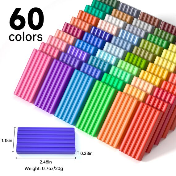 Shuttle Art Polymer Clay Set, 60 Farben Knete Set mit 140 Stück Polymer Clay Zubehör, Modelliermasse ofenhärtend, Weicher Ton mit 19 Schnitzwerkzeugen, Kinderknete, Knetemasse für Ohrringe, Armband