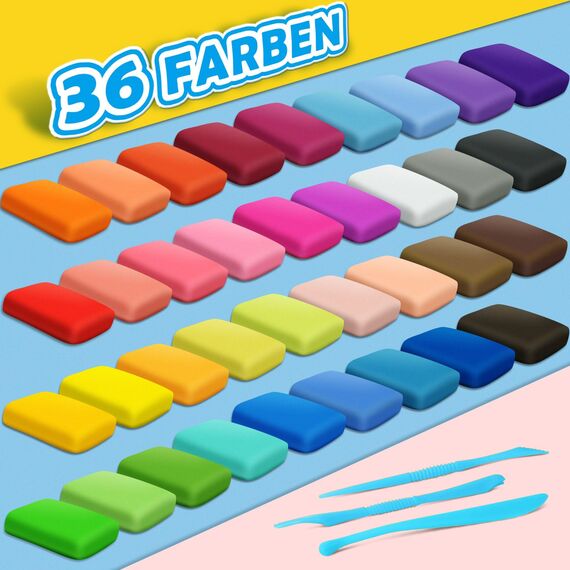 essenson Modelliermasse Lufttrocknend, 36 Farben Lufttrockener Magischer Knete für Kinder, Geschenk für Jungen und Mädchen im Alter von 3-12 Jahren