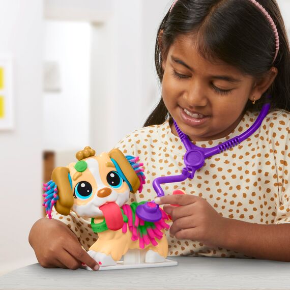 Play-Doh Tierarzt Spielset mit Spielzeughund, Tragebox und vielen weiteren Accessoires, 10 Werkzeuge und 5X Knetmasse in bunten Farben, kreatives für Kinder ab 2 Jahren