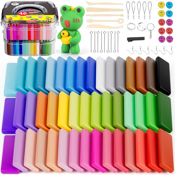 iFergoo Knete Starter Set- 46 Farben 1.5kg/52oz Polymer Clay 5 Modelliermasse Formwerkzeuge und Schmuckzubehor Set,Ofen Backen Polymer Ton fur fantasievolles und kreatives Spielen fur Kinder