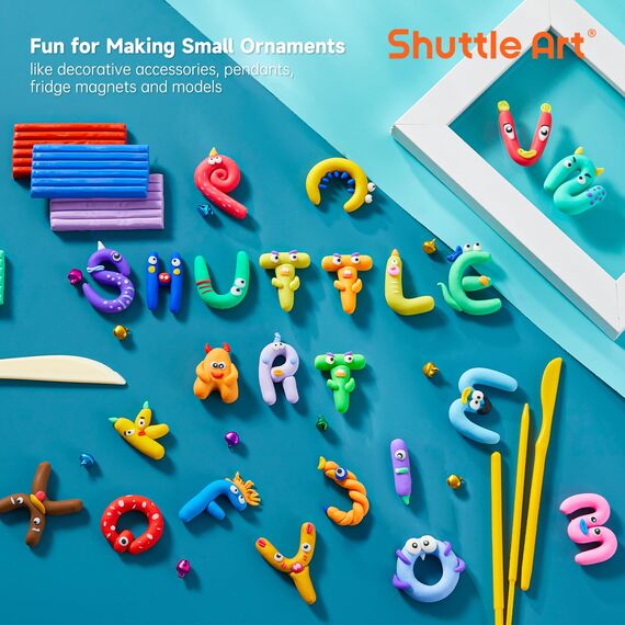 Shuttle Art Polymer Clay Set, 60 Farben Knete Set mit 140 Stück Polymer Clay Zubehör, Modelliermasse ofenhärtend, Weicher Ton mit 19 Schnitzwerkzeugen, Kinderknete, Knetemasse für Ohrringe, Armband