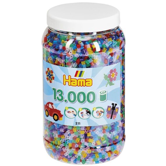 Hama Perlen 211-53 Bügelperlen Dose mit ca. 13.000 Midi Bastelperlen mit Durchmesser 5 mm, im Transparent-Mix, kreativer Bastelspaß für Groß und Klein