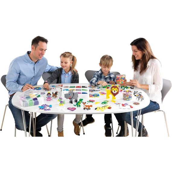 Hama Perlen 211-90 Bügelperlen XXL Dose mit ca. 13.000 bunte Midi Bastelperlen mit Durchmesser 5 mm im gestreiften Mix, kreativer Bastelspaß für Groß und Klein