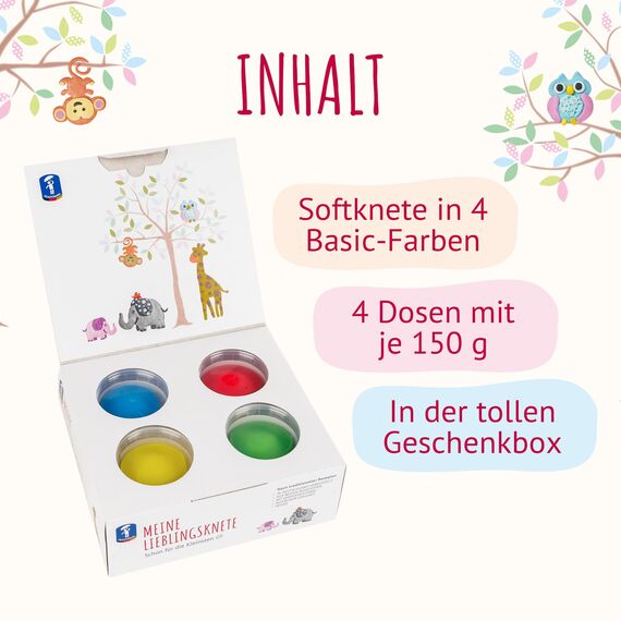 Feuchtmann MEINE LIEBLINGSKNETE | Knetset 4 x 150g | vegane glutenfreie Knete | Kinderknete ungiftig | Spielknete für kreatives Spielen ab 2 Jahren