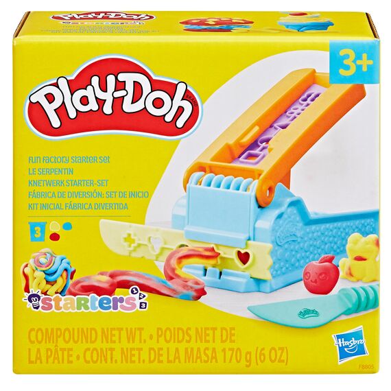 Play-Doh Knetwerk Starter Set, 3 x 56 g Dosen bunter Knetmasse, 2 Accessoires und Förmchenmaschine, Bastel-Set zum Formen und Entdecken, kreatives für Kinder ab 3 Jahren
