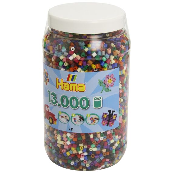 Hama Perlen 211-67 Bügelperlen XXL Dose mit ca. 13.000 bunten Midi Bastelperlen mit Durchmesser 5 mm im Vollton Mix mit 22 Farben, kreativer Bastelspaß für Groß und Klein