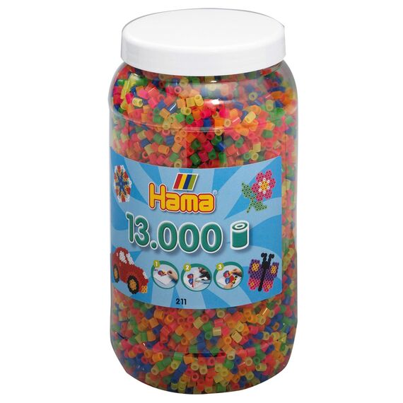 Hama Perlen 211-51 - Bügelperlen Dose mit ca. 13000 Midi Bastelperlen mit Durchmesser 5 mm, in Neon Mix, kreativer Bastelspaß für Groß und Klein
