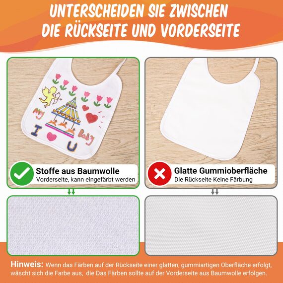 APOGO Lätzchen zum Bemalen 10 Stück Weiße Lätzchen 29.5 * 25.3cm Aus Baumwolle und Wasserdichte Seite, mit 24 Textilstie und 4 Schablonen für Junge und Mädchen Baby shower Party Deko