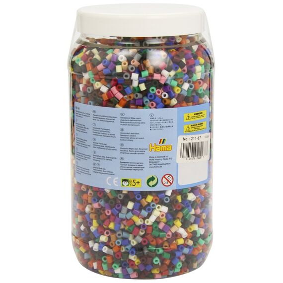 Hama Perlen 211-67 Bügelperlen XXL Dose mit ca. 13.000 bunten Midi Bastelperlen mit Durchmesser 5 mm im Vollton Mix mit 22 Farben, kreativer Bastelspaß für Groß und Klein