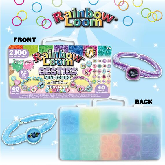 BANDAI Rainbow Loom Loomi-Pals Besties Mini Combo Schmuckhersteller Basteln | Freundschaftsarmband Herstellung Kit für Jungen und Mädchen | Gummiband Armband Kit | Loom Band Zubehör mit Charms