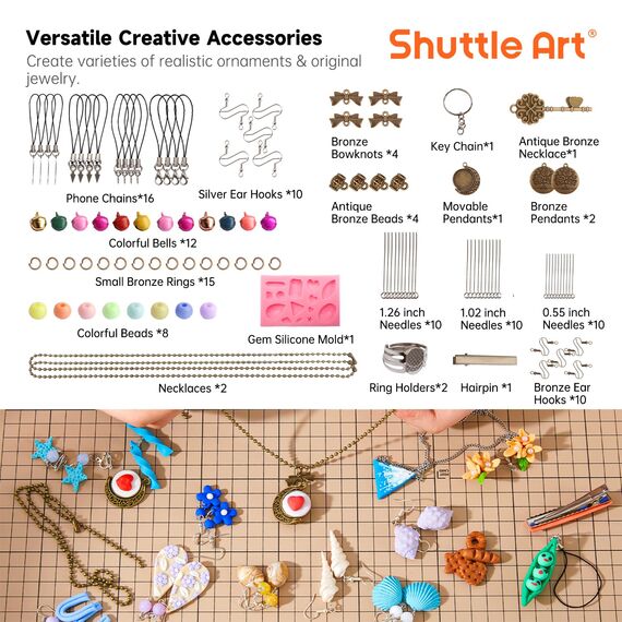 Shuttle Art Polymer Clay Set, 60 Farben Knete Set mit 140 Stück Polymer Clay Zubehör, Modelliermasse ofenhärtend, Weicher Ton mit 19 Schnitzwerkzeugen, Kinderknete, Knetemasse für Ohrringe, Armband