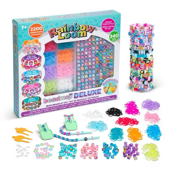 Bandai Beadmoji Deluxe Kit | Armbandhersteller mit einzigartigen Messaging-Perlen | lustige und trendige Themen | Gummibänder und Beadmoji-Perlen für kreatives Zubehör | Bastelset für Jungen und