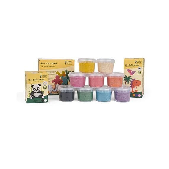 GRÜNSPECHT Bio-Soft-Knete, 4 Farben aus natürlichen Rohstoffen, Lebensmittelqualität, weich, mischbar, gelb, rot, grün, blau, Kinderknete, ungiftig (680-00)