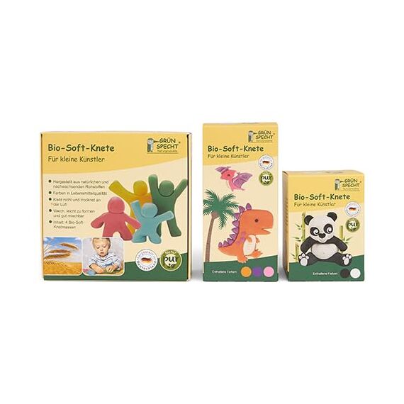 GRÜNSPECHT Bio-Soft-Knete, 4 Farben aus natürlichen Rohstoffen, Lebensmittelqualität, weich, mischbar, gelb, rot, grün, blau, Kinderknete, ungiftig (680-00)