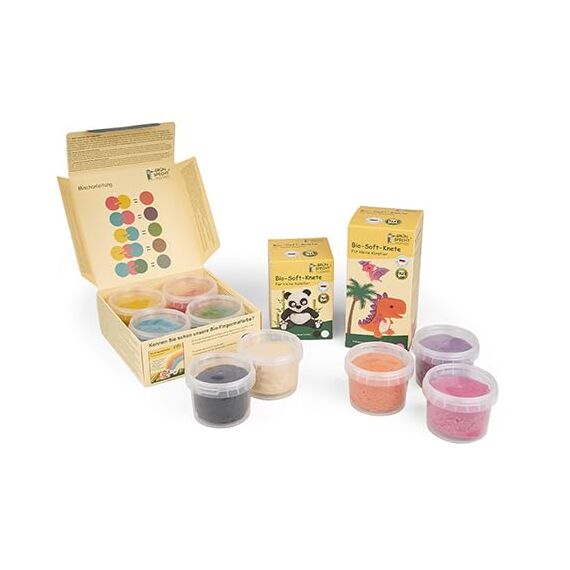 GRÜNSPECHT Bio-Soft-Knete, 4 Farben aus natürlichen Rohstoffen, Lebensmittelqualität, weich, mischbar, gelb, rot, grün, blau, Kinderknete, ungiftig (680-00)