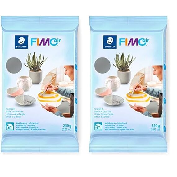 STAEDTLER lufttrocknende Modelliermasse FIMO air, grau, sofort gebrauchsfähig, kein Brennvorgang notwendig, 250g, angenehme Haptik, klebt nicht, mind. 95% natürliche Rohstoffe, 8103-80 (Packung mit 2)