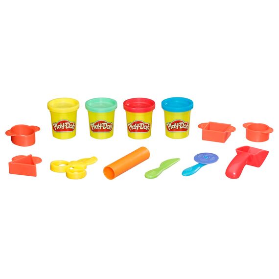 Play-Doh Starter Set, mit 4 Dosen zu je 56 Gramm und 9 Accessoires zum Schneiden und Formen, dazu Tasche zum Aufbewahren, für Kinder im Vorschulalter, Kinder