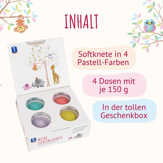 Feuchtmann MEINE LIEBLINGSKNETE Pastell Edition | Knetset 4 x 150g | vegane glutenfreie Knete | Kinderknete ungiftig | Spielknete für kreatives Spielen ab 2 Jahren