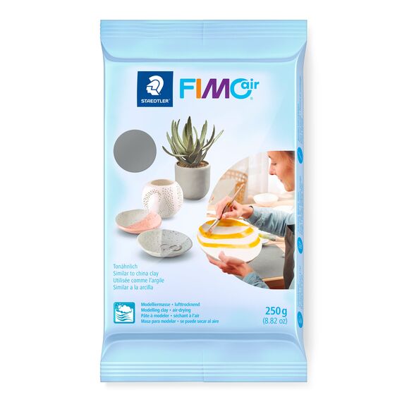 STAEDTLER lufttrocknende Modelliermasse FIMO air, grau, sofort gebrauchsfähig, kein Brennvorgang notwendig, 250g, angenehme Haptik, klebt nicht, mind. 95% natürliche Rohstoffe, 8103-80