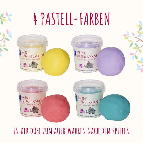 Feuchtmann MEINE LIEBLINGSKNETE Pastell Edition | Knetset 4 x 150g | vegane glutenfreie Knete | Kinderknete ungiftig | Spielknete für kreatives Spielen ab 2 Jahren