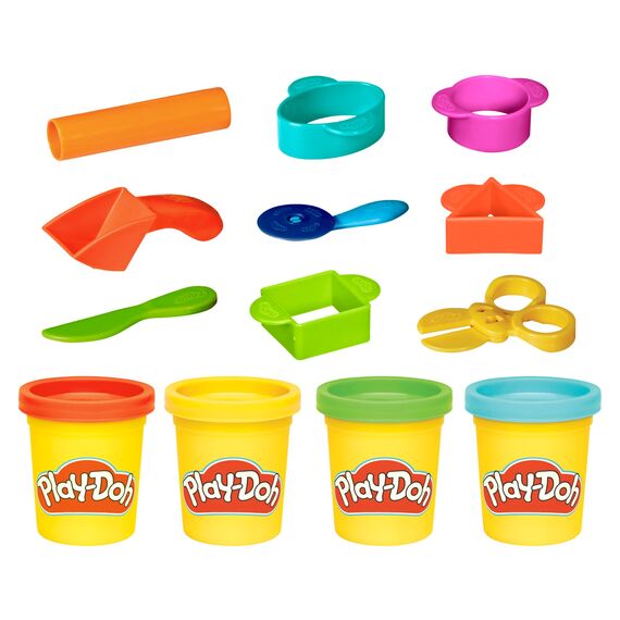 Play-Doh Starter Set, mit 4 Dosen zu je 56 Gramm und 9 Accessoires zum Schneiden und Formen, dazu Tasche zum Aufbewahren, für Kinder im Vorschulalter, Kinder