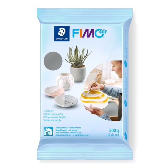 STAEDTLER lufttrocknende Modelliermasse FIMO air, grau, sofort gebrauchsfähig, kein Brennvorgang notwendig, 500g, angenehme Haptik, klebt nicht, mind. 95% natürliche Rohstoffe, 8100-80