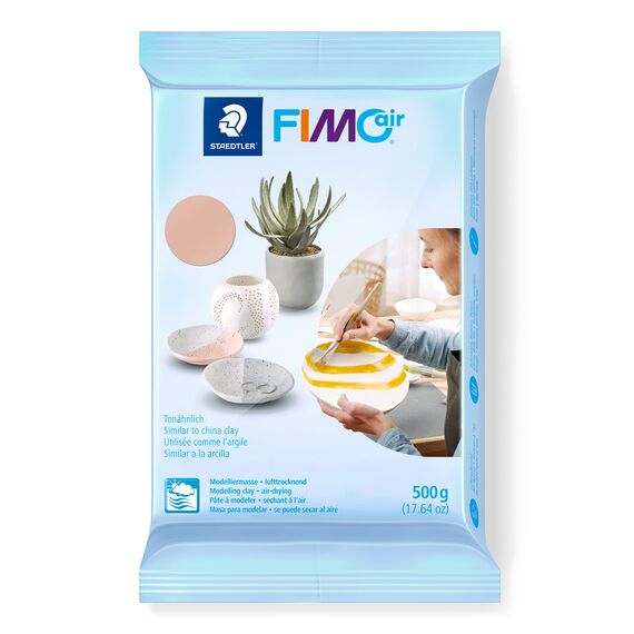 STAEDTLER lufttrocknende Modelliermasse FIMO air, blassrosa, sofort gebrauchsfähig, kein Brennvorgang notwendig, 500g, angenehme Haptik, klebt nicht, mind. 95% natürliche Rohstoffe, 8100-43